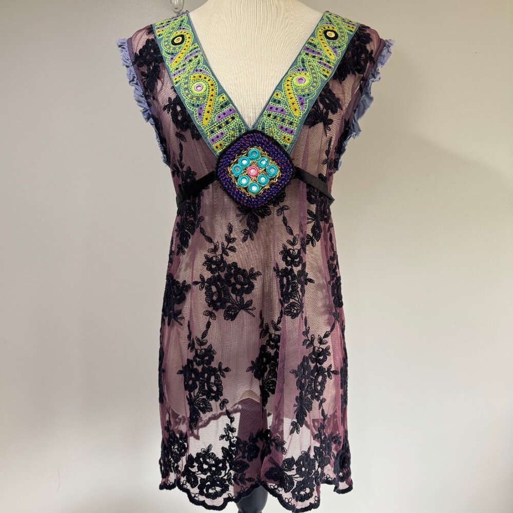FREE PEOPLE Sheer Embroidered Sleeveless Top